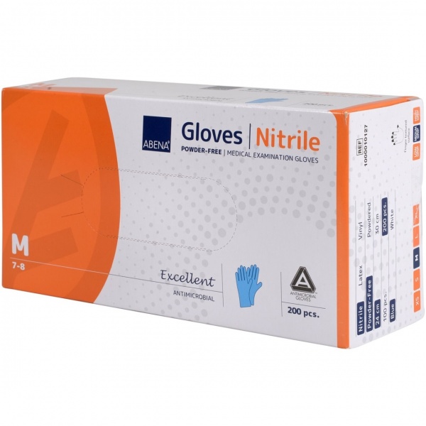 Abena Excellent - Manusi de Examinare din Nitril Antimicrobiene - Albastre - M - 200 buc