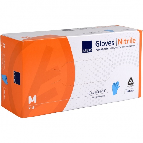Abena Excellent - Manusi de Examinare din Nitril Antimicrobiene - Albastre - M - 200 buc