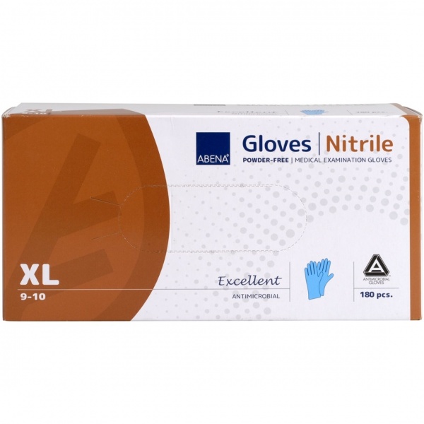 Abena Excellent - Manusi de Examinare din Nitril Antimicrobiene - Albastre - XL - 180 buc