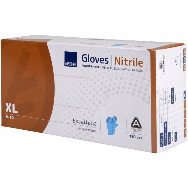 Abena Excellent - Manusi de Examinare din Nitril Antimicrobiene - Albastre - XL - 180 buc