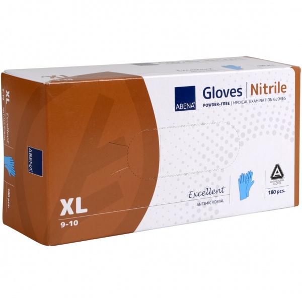 Abena Excellent - Manusi de Examinare din Nitril Antimicrobiene - Albastre - XL - 180 buc
