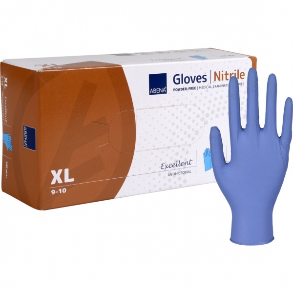 Abena Excellent - Manusi de Examinare din Nitril Antimicrobiene - Albastre - XL - 180 buc