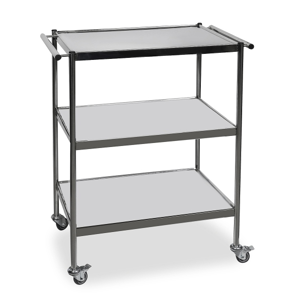 Masa instrumentar inox cu manere orizontale si 3 blaturi