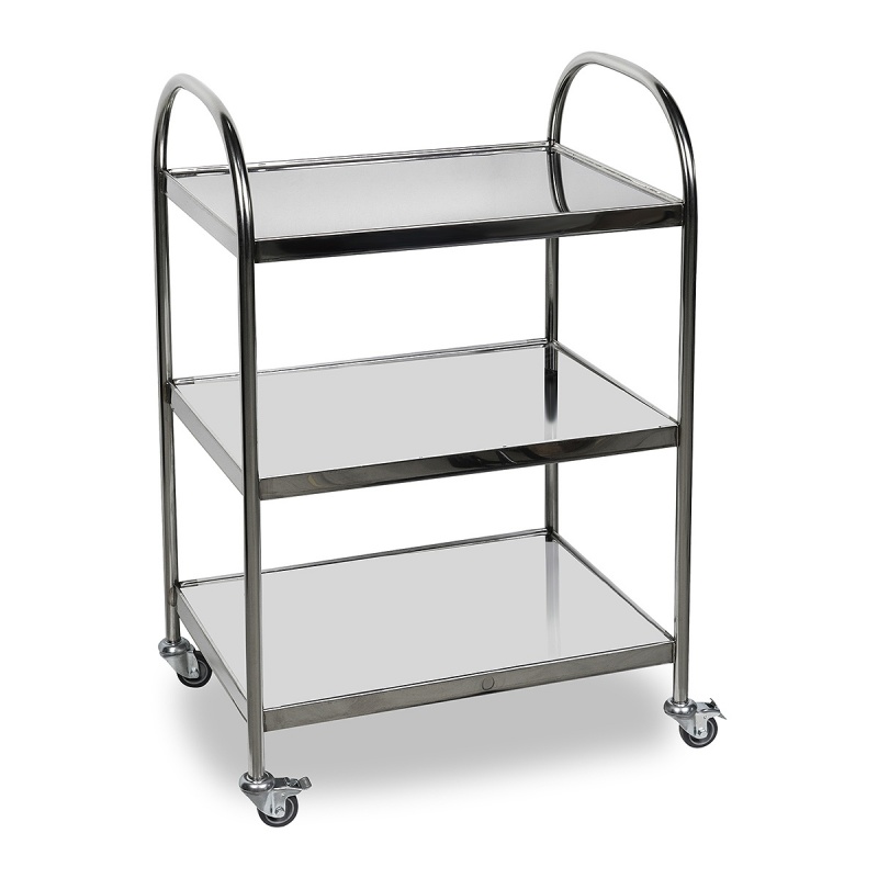 Masa instrumentar inox cu manere verticale si 3 blaturi