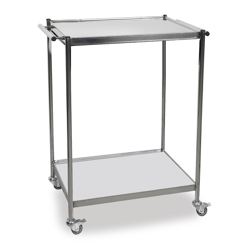 Masa instrumentar inox cu manere orizontale si 2 blaturi