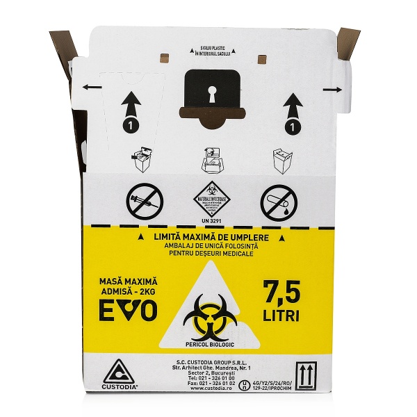 Cutii carton pentru deseuri infectioase 7.5 l, cu sac galben