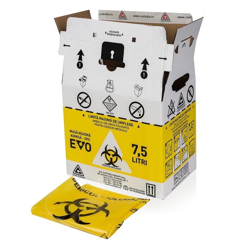 Cutii carton pentru deseuri infectioase 7.5 l, cu sac galben