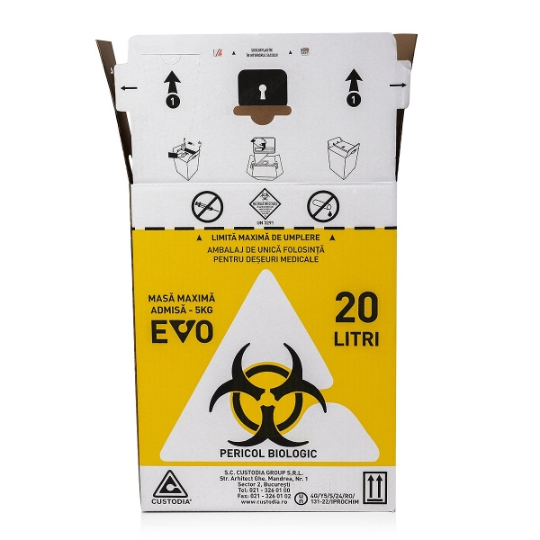 Cutii carton pentru deseuri infectioase 20 l, cu sac galben