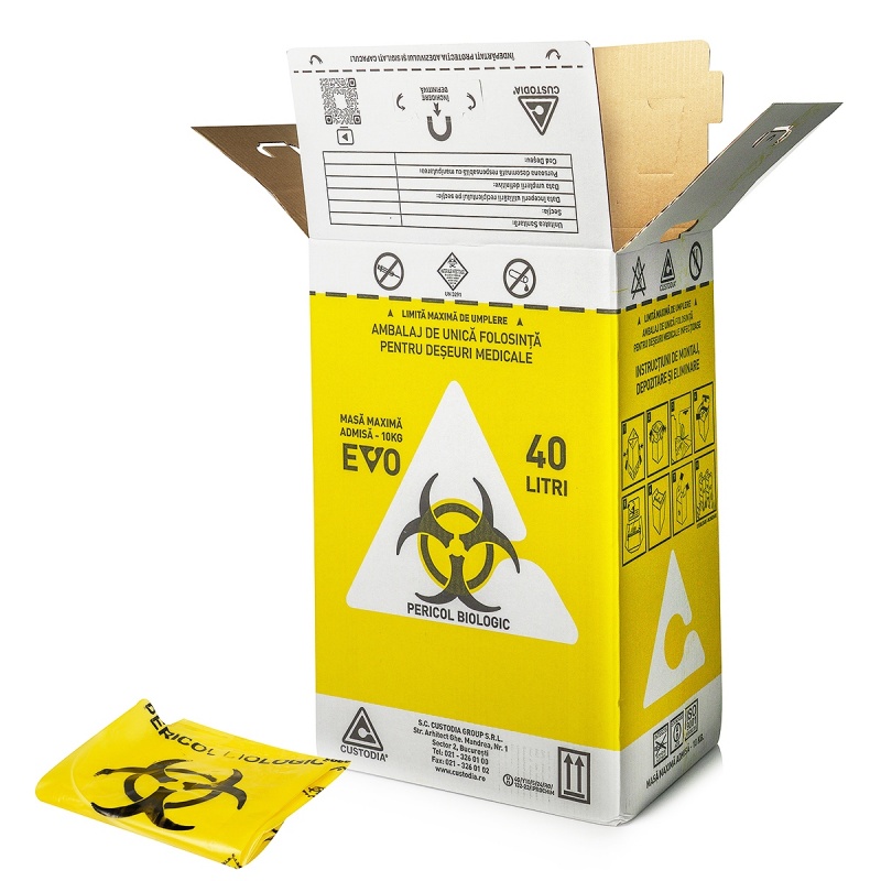 Cutii carton pentru deseuri infectioase 40 l, cu sac galben