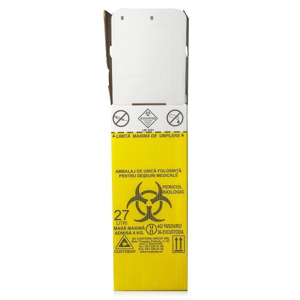 Cutii carton pentru deseuri infectioase 27 l, cu sac galben