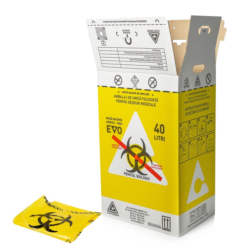 Cutii carton pentru deseuri anatomo 40 l, cu sac galben