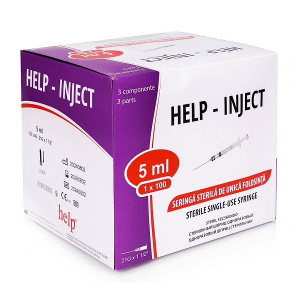 Seringi 5 ml cu ac 21G - 100 buc