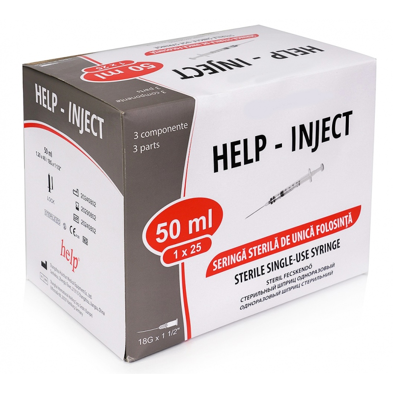 Seringi 50 ml cu Luer Lock si Ac 18G - 25 buc