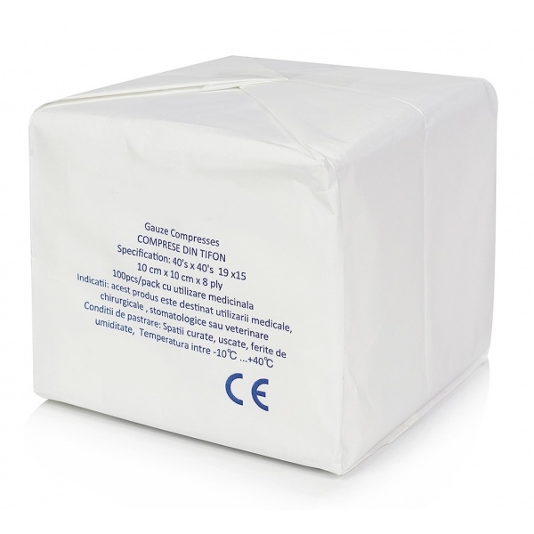 Comprese tifon nesterile 10 x 10 cm - 8 straturi - 100 buc