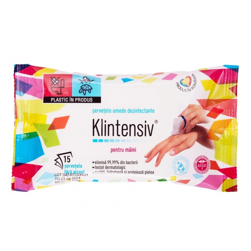 Klintensiv - Servetele dezinfectante pentru maini - 15 buc