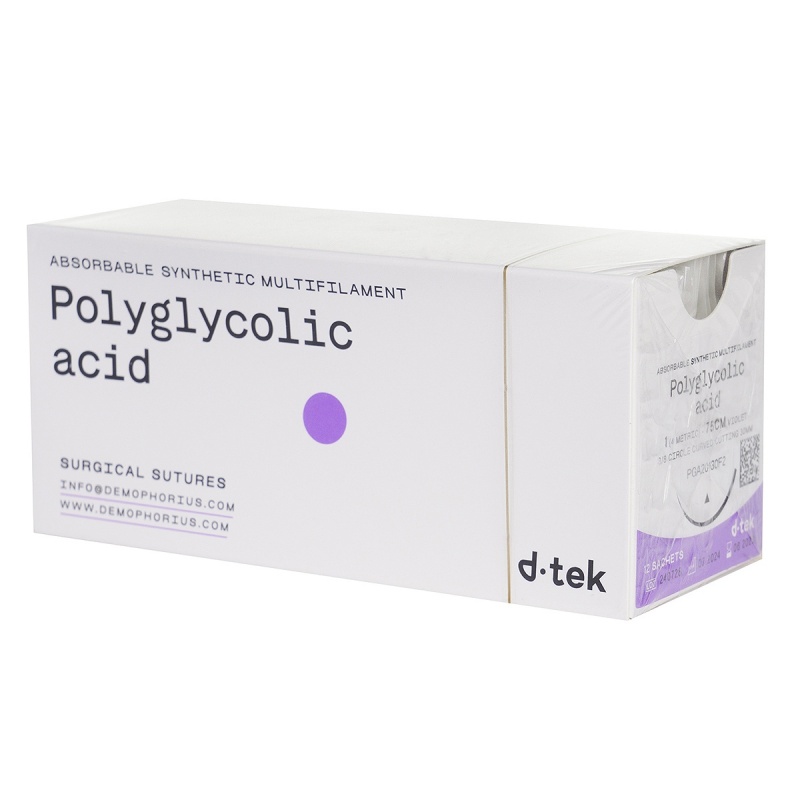 Fir sutura D-tek, Acid Polyglycolic cu ac triunghiular/rotund - 12 buc