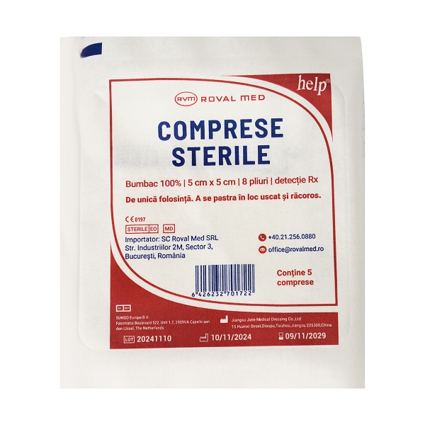 Help - Comprese Tifon Sterile cu Detectie Rx - 5 x 5 cm - 8 pliuri - 100 buc 2