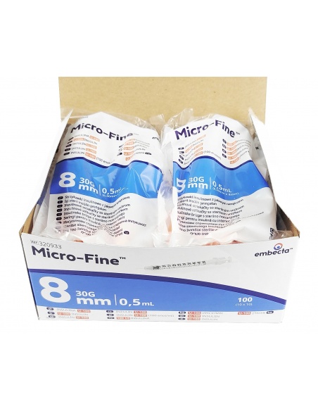 Seringi insulină Embecta Micro-Fine Plus 0,5 ml U100, ac 0,30 x 8 mm – 100 buc