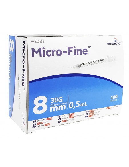 Seringi insulină Embecta Micro-Fine Plus 0,5 ml U100, ac 0,30 x 8 mm – 100 buc
