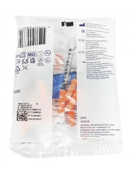 Seringi insulină Embecta Micro-Fine Plus 0,5 ml U100, ac 0,30 x 8 mm – 100 buc