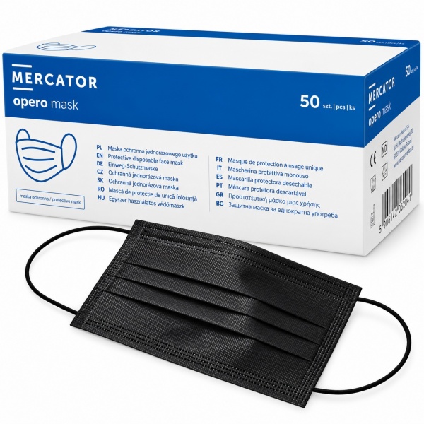 Masca chirurgicala Mercator Opero tip IIR, 3 straturi, neagra, 50 buc 2