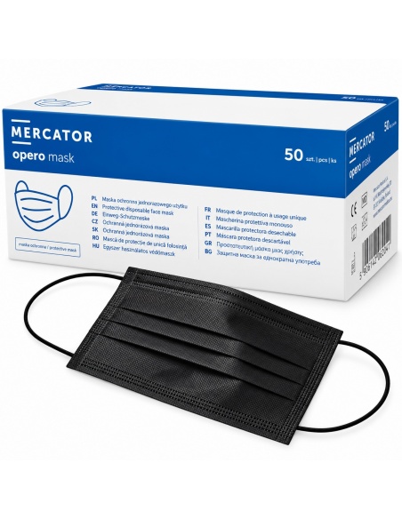 Masca chirurgicala Mercator Opero tip IIR, 3 straturi, neagra, 50 buc