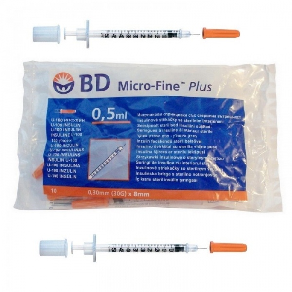 Seringi insulina 0.5 ml cu ac incastrat 30G - BD Micro Fine Plus - 10 buc