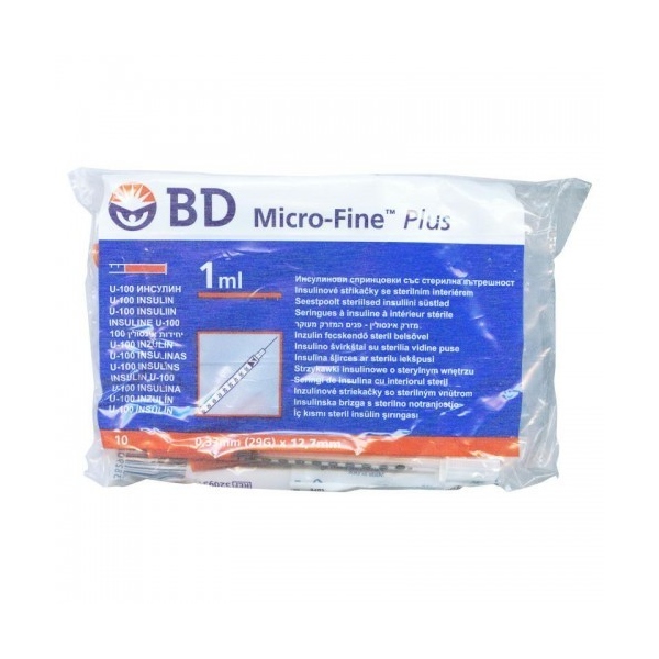 Seringi insulina 1 ml cu ac incastrat 29G - BD Micro Fine Plus - 10 buc