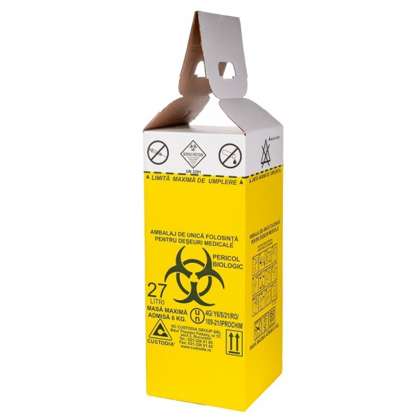 Cutii carton pentru deseuri infectioase 27 l, cu sac galben
