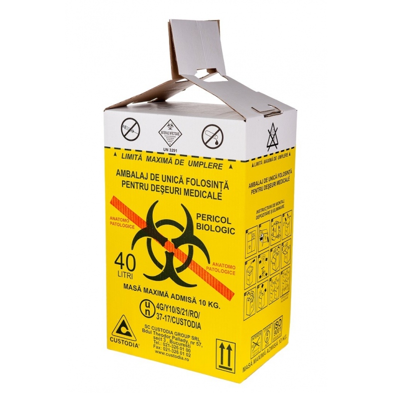 Cardboard waste containers for anatomy 40 l, with yellow bag