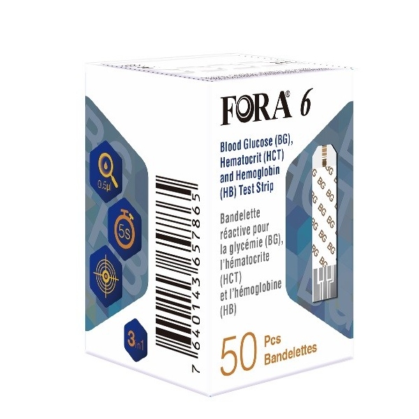 Teste FORA 6 - 3 in 1 - glicemie, hematocrit, hemoglobina – 50 buc
