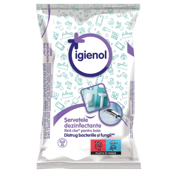 Igienol - Servetele dezinfectante fara clor pentru baie - 40 buc