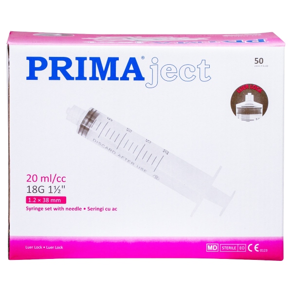 Seringi 20 ml cu filet si ac 18G - PRIMA - 50 buc