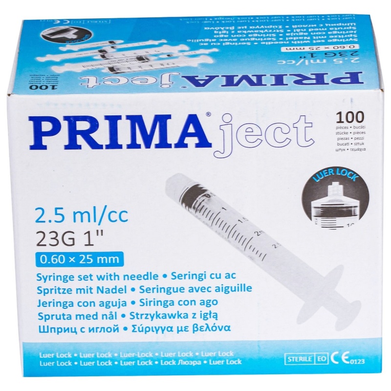 Seringi 2.5 ml cu filet si ac 23G - PRIMA - 100 buc